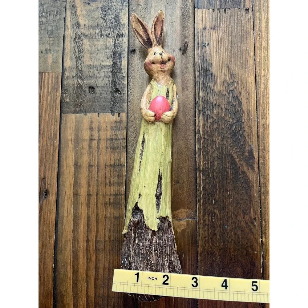 UNBRANDED Easter‎ Bunny Figurine Rustic Wood Look Decor OS Green Pink Spring